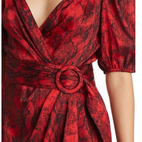 RONNY KOBO Dress Torrey Mini V neck Puffed Sleeve Snakeskin Print Red Size XS - Picture 4 of 14